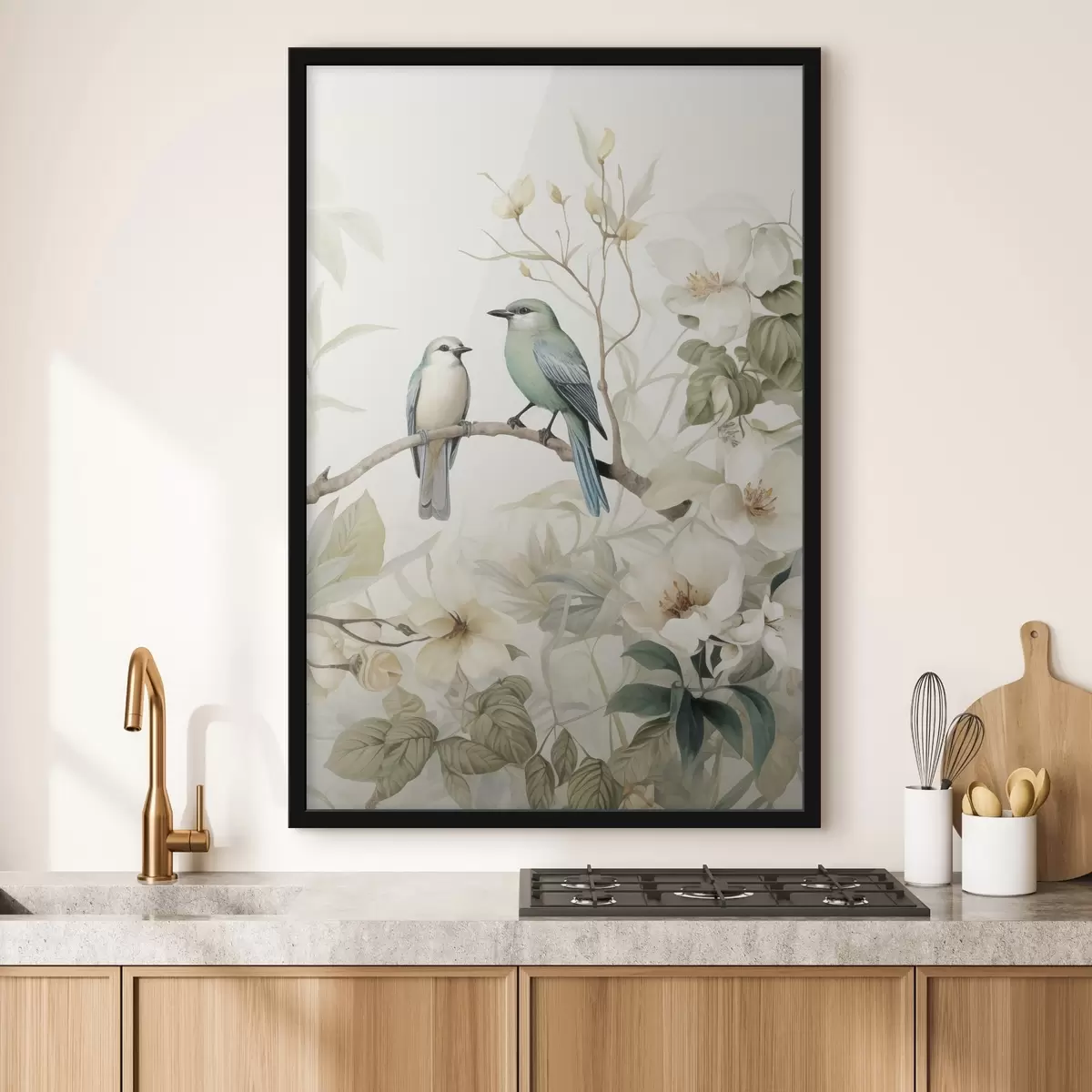 Plagáty Dva vtáky na vetvičkách jazmínu f46896