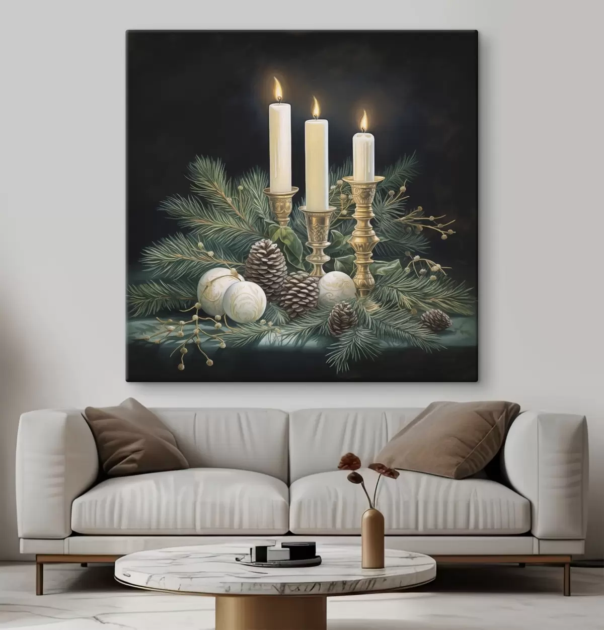 Obraz Novoročné aranžmány, jedľa a sviečky s46963