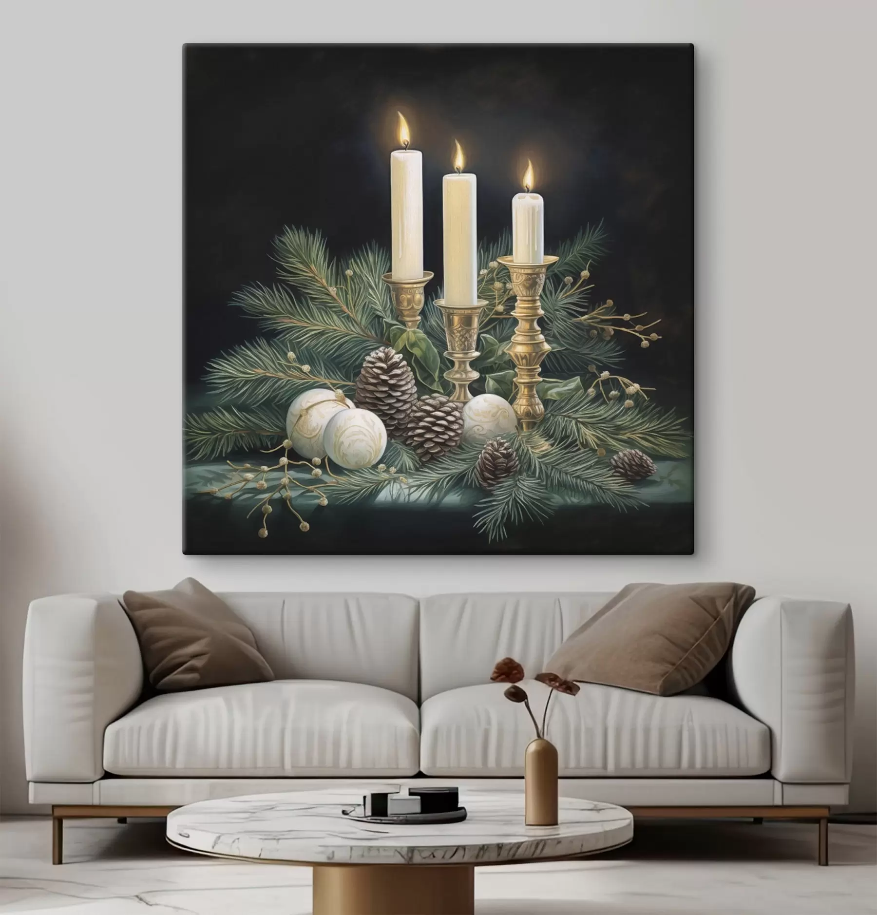 Obraz Novoročné aranžmány, jedľa a sviečky s46963