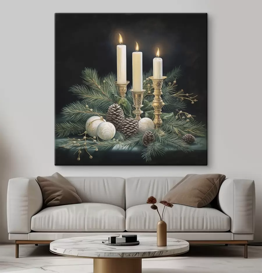 Obraz Novoročné aranžmány, jedľa a sviečky s46963