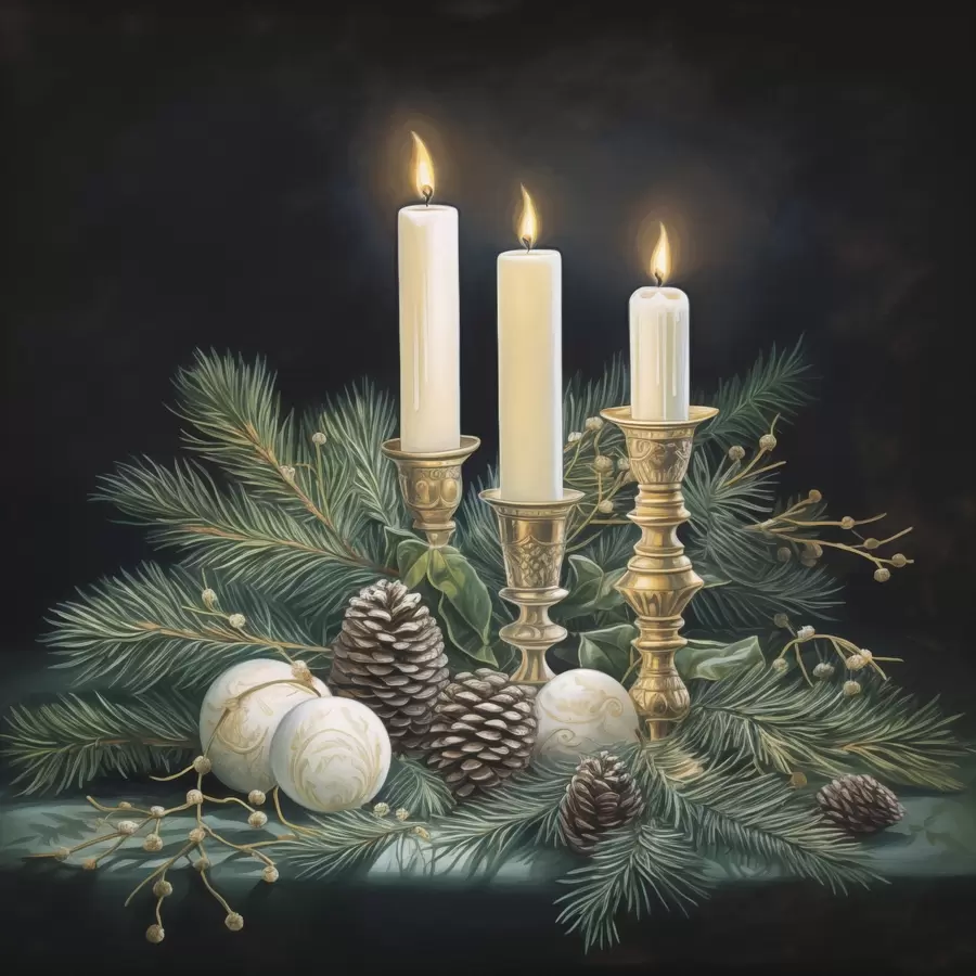 Fototapety Novoročné aranžmány, jedľa a sviečky f46963