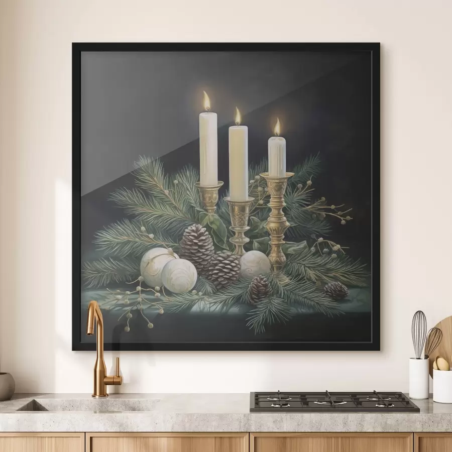 Fototapety Novoročné aranžmány, jedľa a sviečky f46963