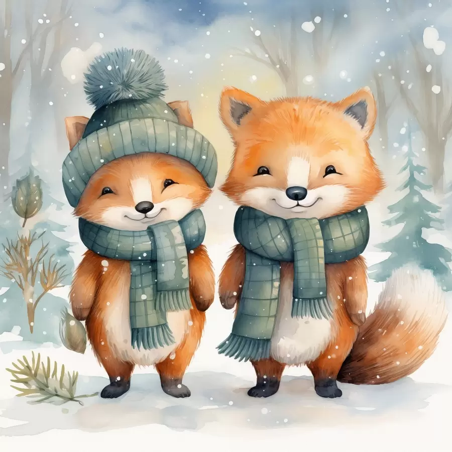 Fototapety Dve malé líšky, imitácia akvarelu f46969