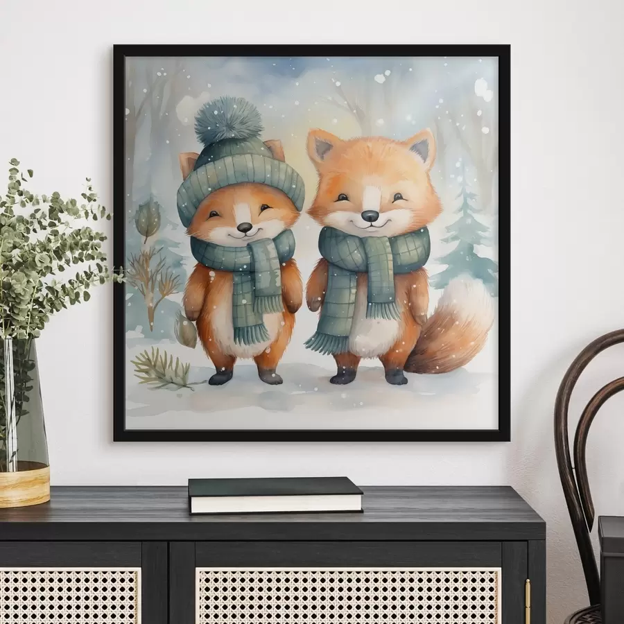 Fototapety Dve malé líšky, imitácia akvarelu f46969