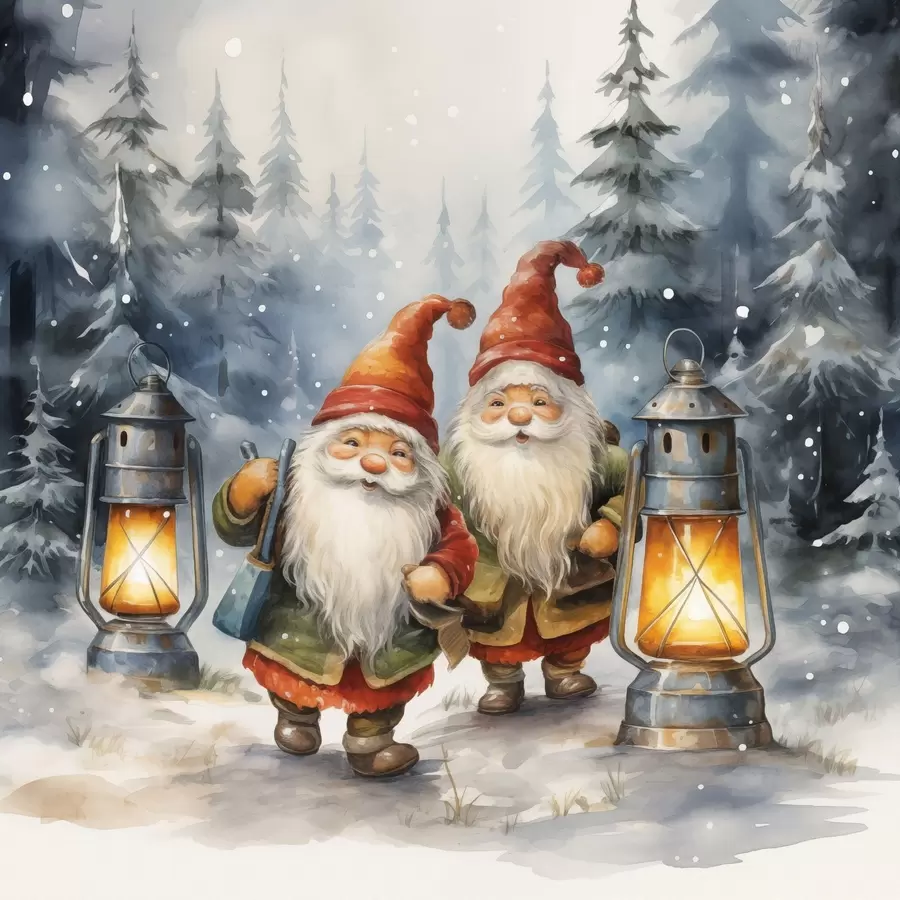 Fototapety Novoročné trpaslíky, imitácia akvarelu f46970