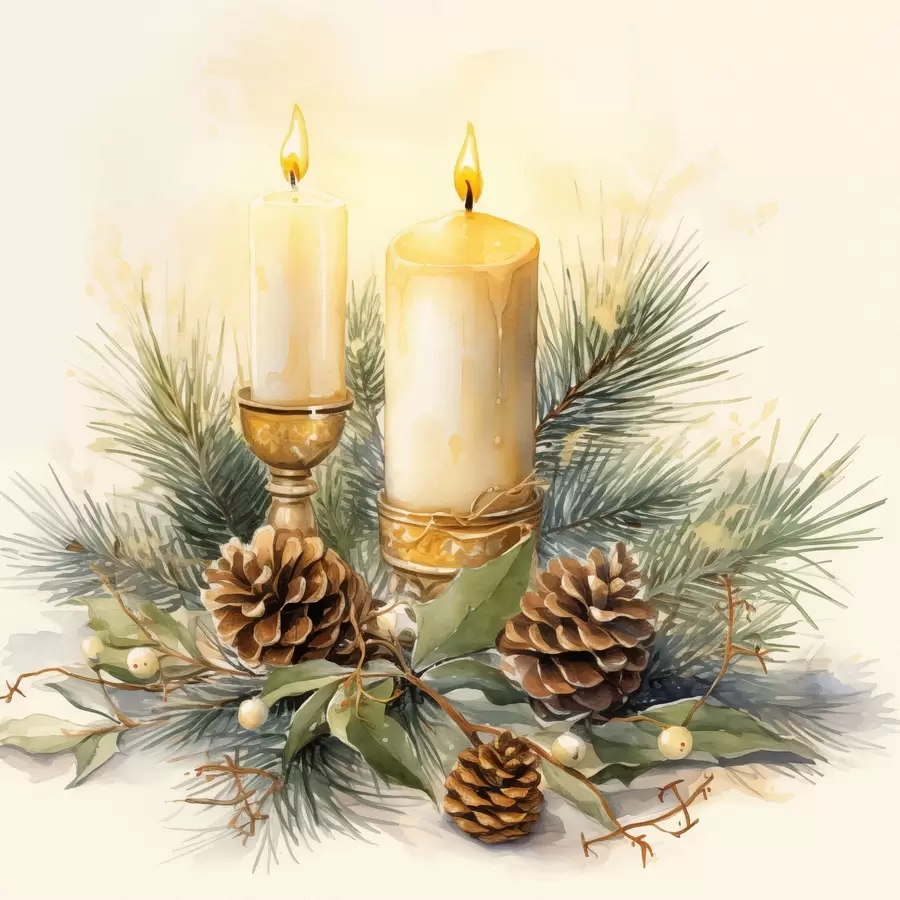 Fototapety Aranžmán, Nový rok, Jedľa a sviečky f46971