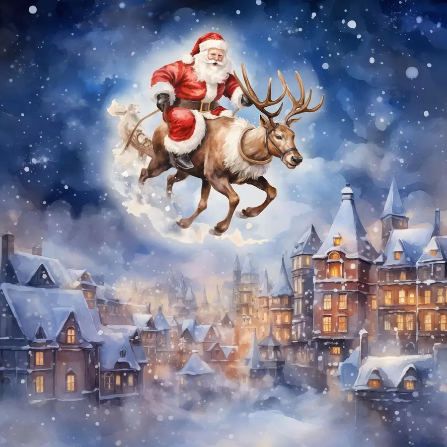 Fototapety Rozprávkový Nový rok, Santa Claus na saniach f46972