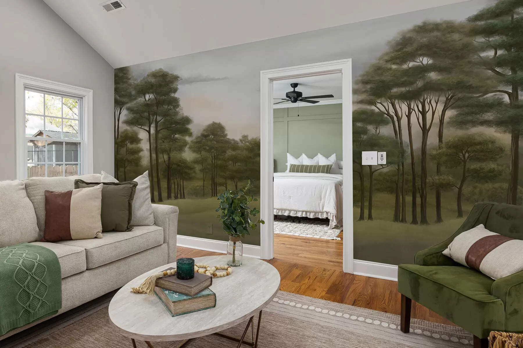 Fototapety Pokojná lesná krajina v jemných odtieňoch w02193