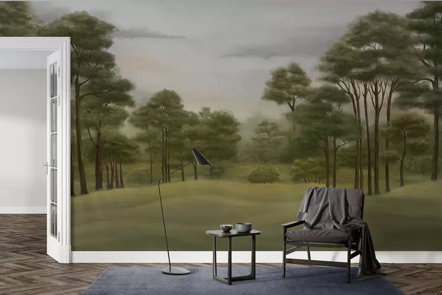 Fototapety Pokojná lesná krajina v jemných odtieňoch w02193