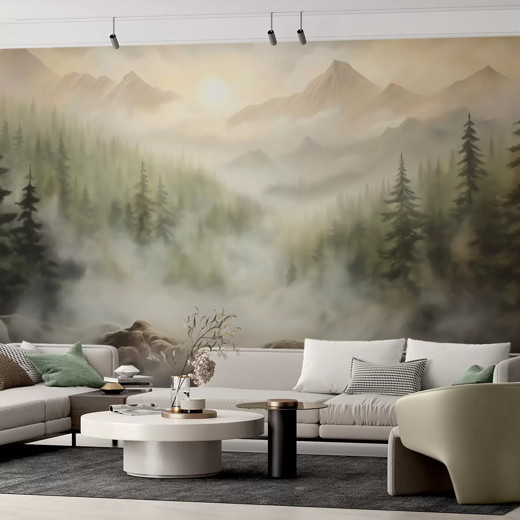 Fototapety Les v hmle na pozadí hôr w04730