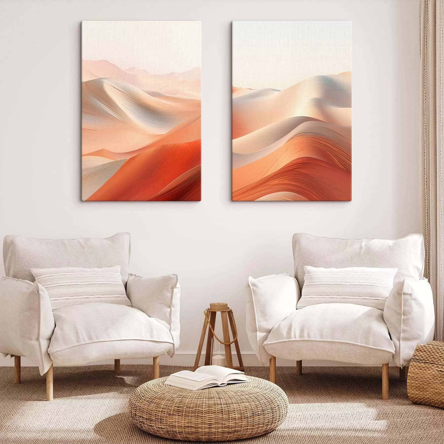 Obraz Abstraktná púštna krajina s vlniacimi sa pieskovými dunami v teplých oranžových a bielych odtieňoch m01123