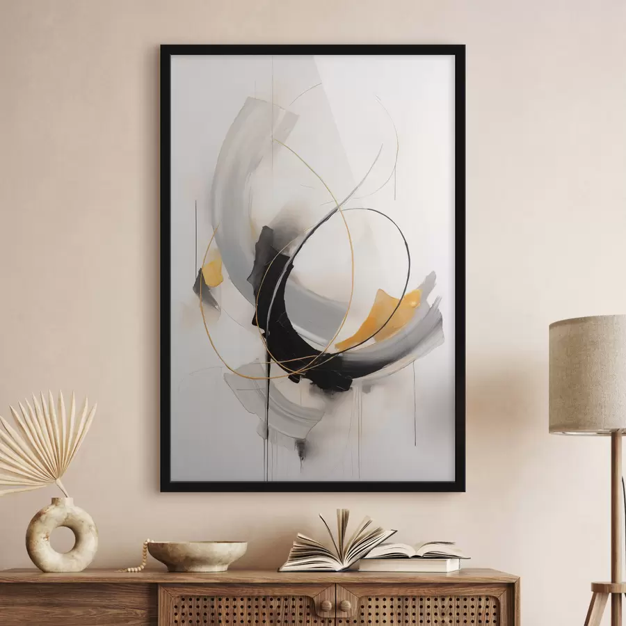 Fototapety Abstraktná maľba so žltými a čierno-bielymi imitáciami štetcom, dynamické línie f47035