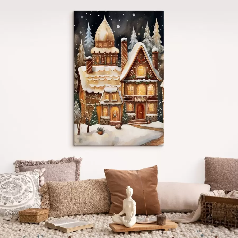 Obraz Zasnežené domy v lese s46985