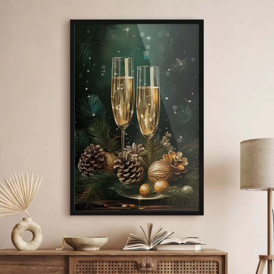 Fototapety Novoročná kompozícia, poháre na šampanské f46981