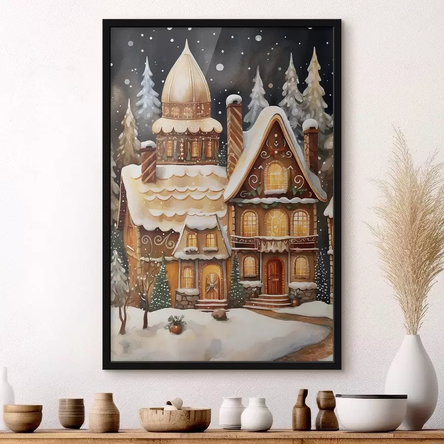 Fototapety Zasnežené domy v lese f46985