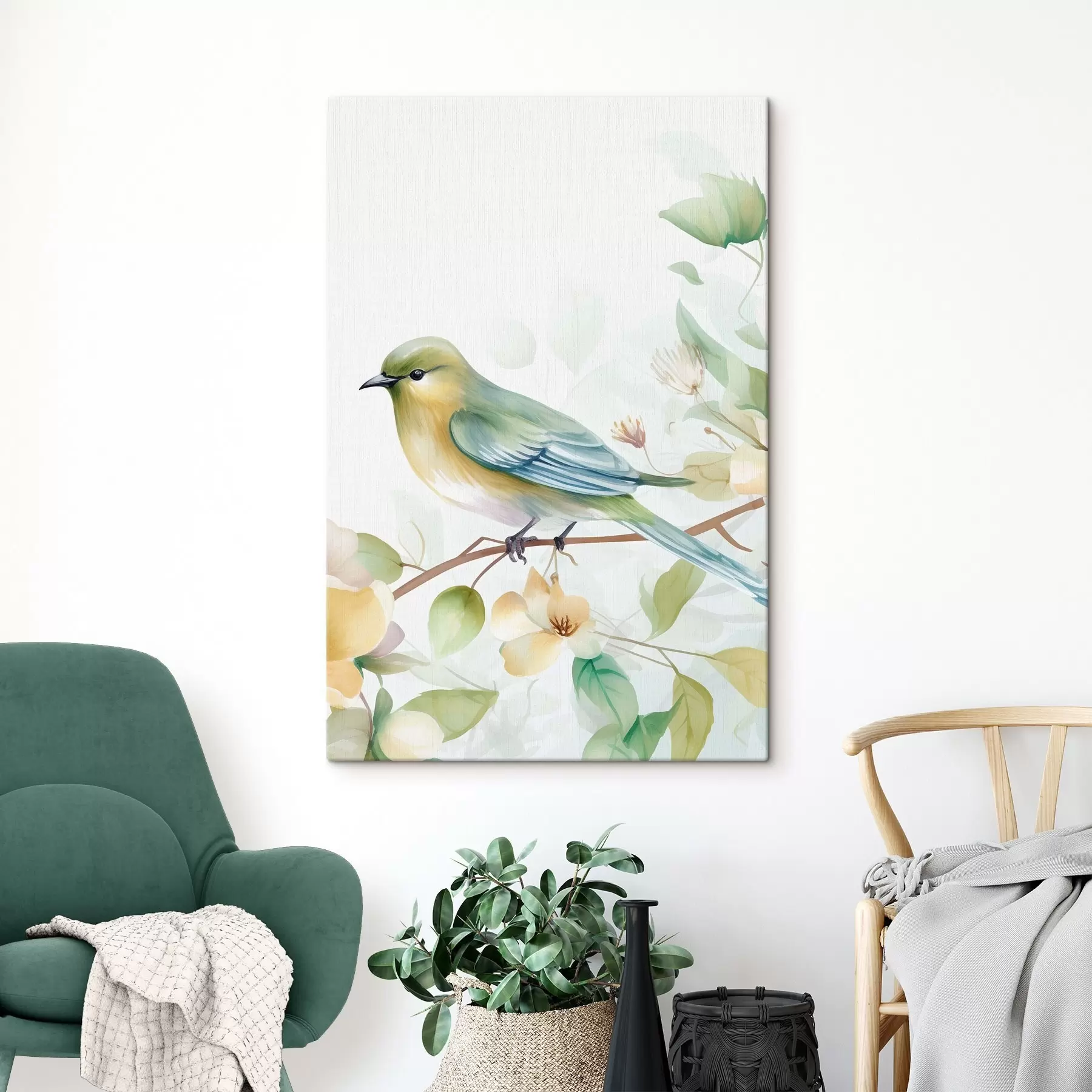 Obraz Sýkorka na konári, imitácia akvarelu s46892