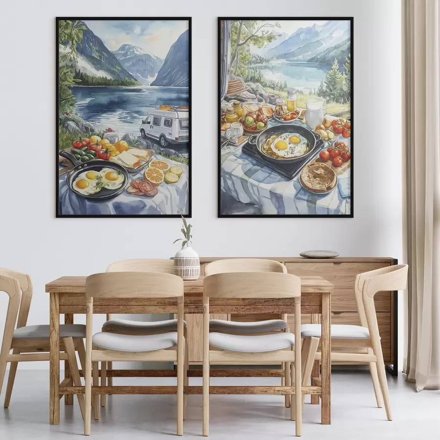 Fototapety Raňajky v prírode, cestovanie, akvarel, Nórsko d00404