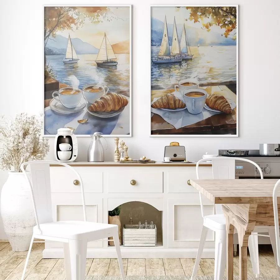 Fototapety Západ slnka na jazere s kávou, plachetnice, príroda, cestovanie d00407