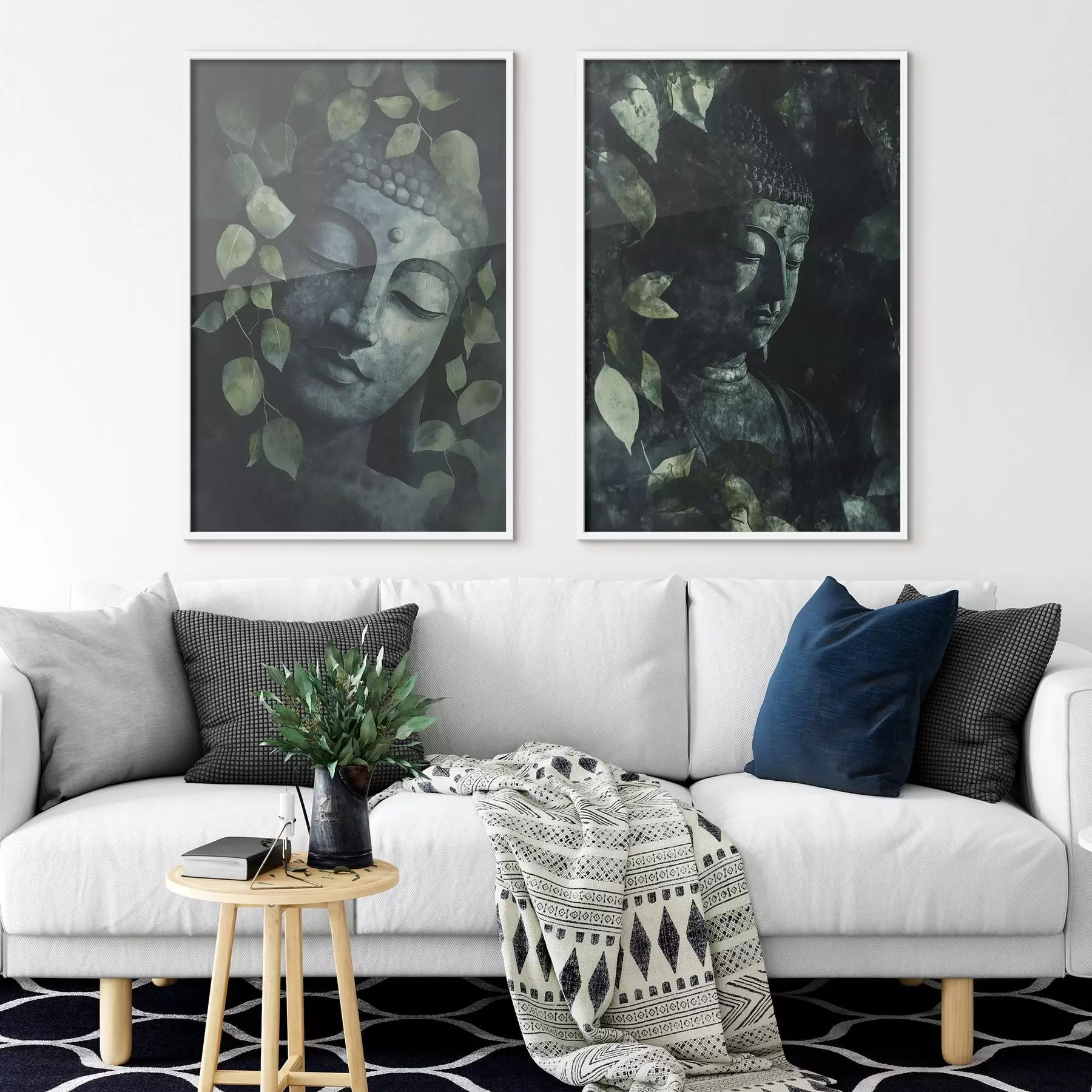 Fototapety Zelený Budha v tropických listoch, akvarelový štýl d00451