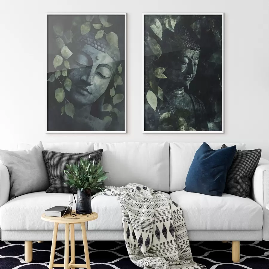 Fototapety Zelený Budha v tropických listoch, akvarelový štýl d00451