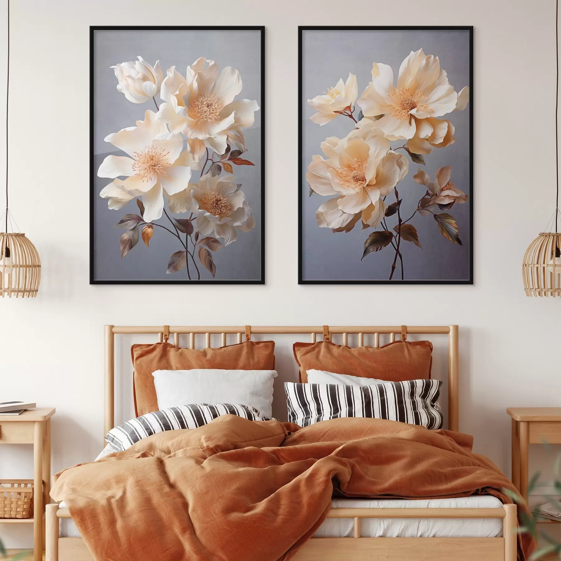 Fototapety Textúrované kvety s oranžovými piestikmi a oranžovými listami na sivom pozadí, mäkké svetlo, elegantné, detailné, realistické d00525