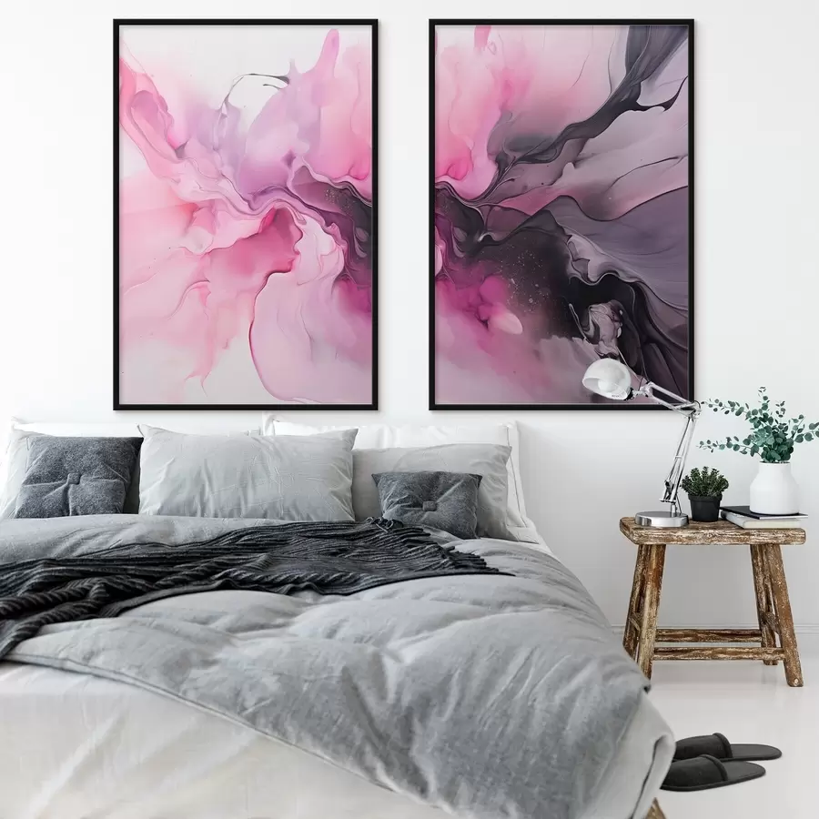 Fototapety Abstraktné víry ružovej, fialovej a čiernej farby sa prelínajú do organickej kompozície a vytvárajú pocit pohybu d00532