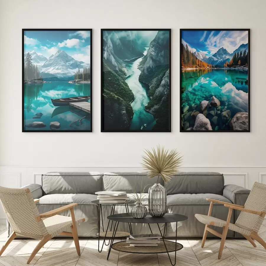 Fototapety Alpské jazerá a výhľady na fjordy v chladných odtieňoch tyrkysovej farby d00961