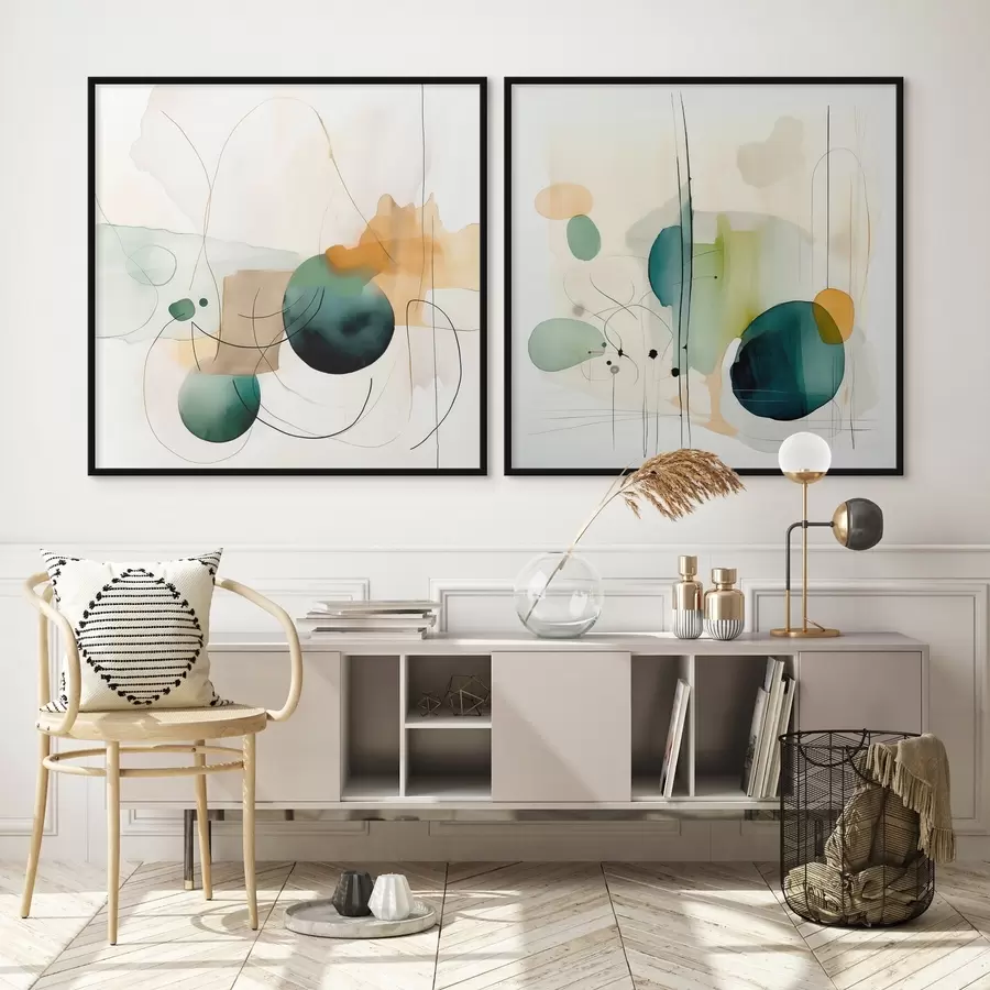 Fototapety Dvojdielna abstraktná kompozícia s jemnými farebnými škvrnami d00985