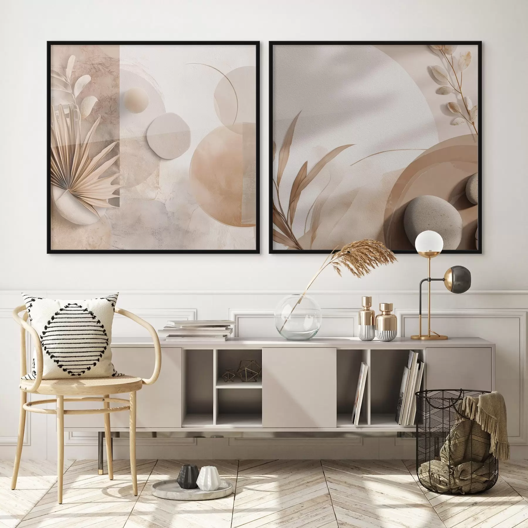 Fototapety Dve plátna so zaschnutými listami a textúrovanými tvarmi d00893