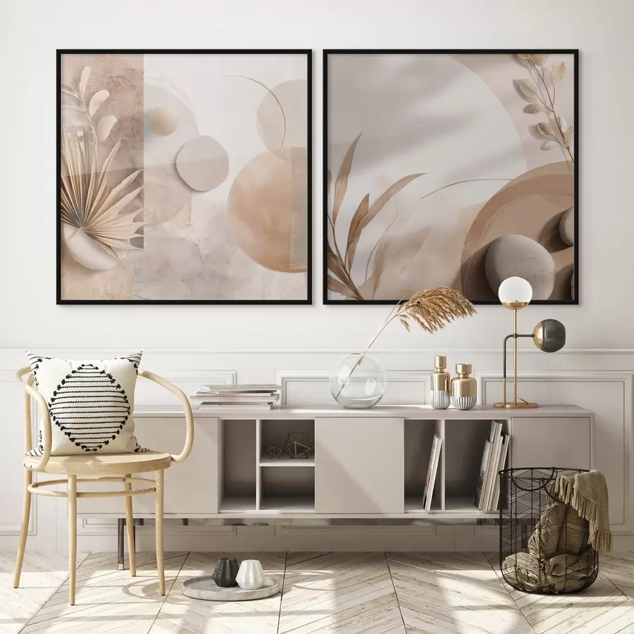 Fototapety Dve plátna so zaschnutými listami a textúrovanými tvarmi d00893