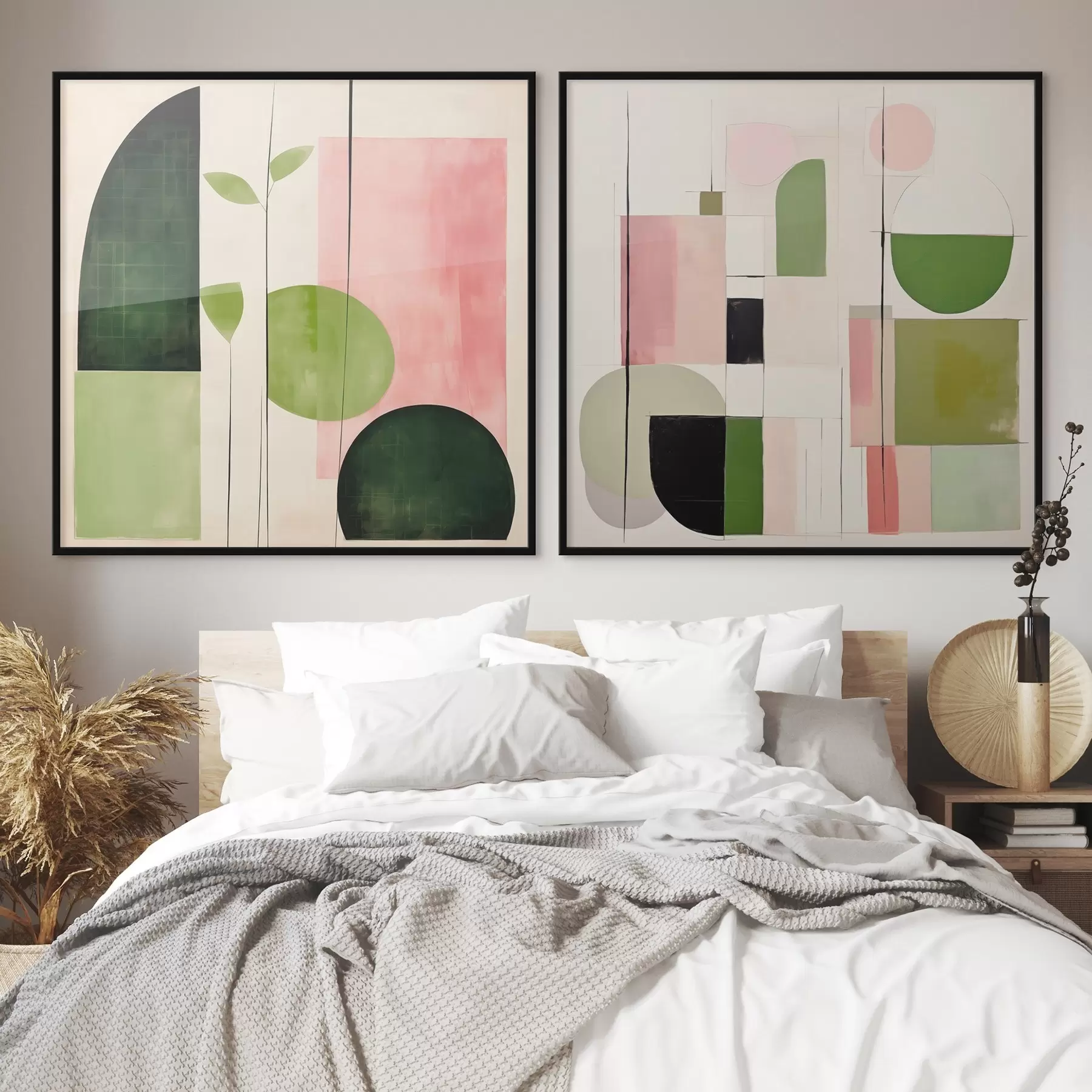 Fototapety Minimalistický diptych so štýlizovanou flórou a geometriou d00894