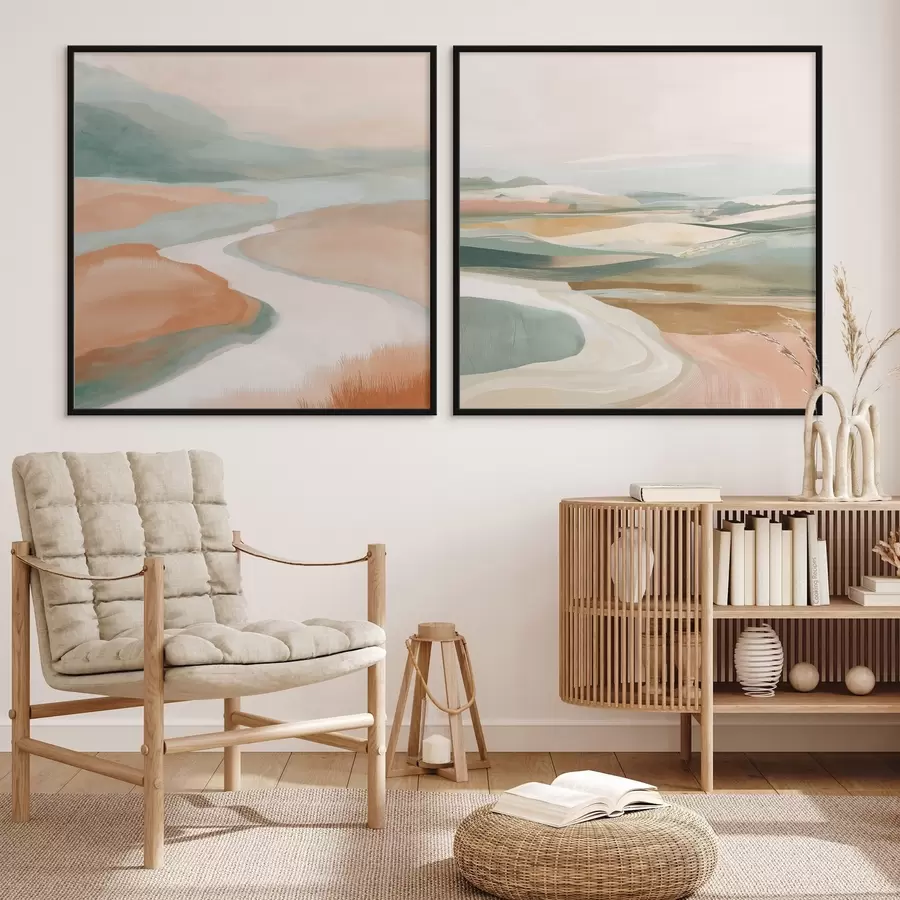 Fototapety Abstraktné kopce a rieka v pastelových farbách d00896