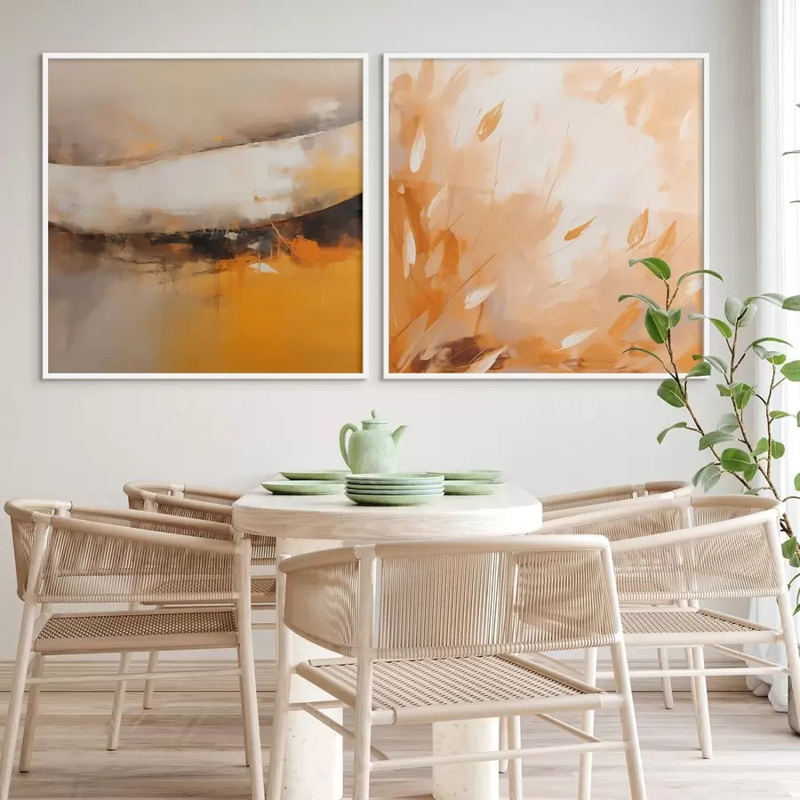 Fototapety Abstraktný diptych v olejovom štýle so žltooranžovými a čiernymi tónmi d00897