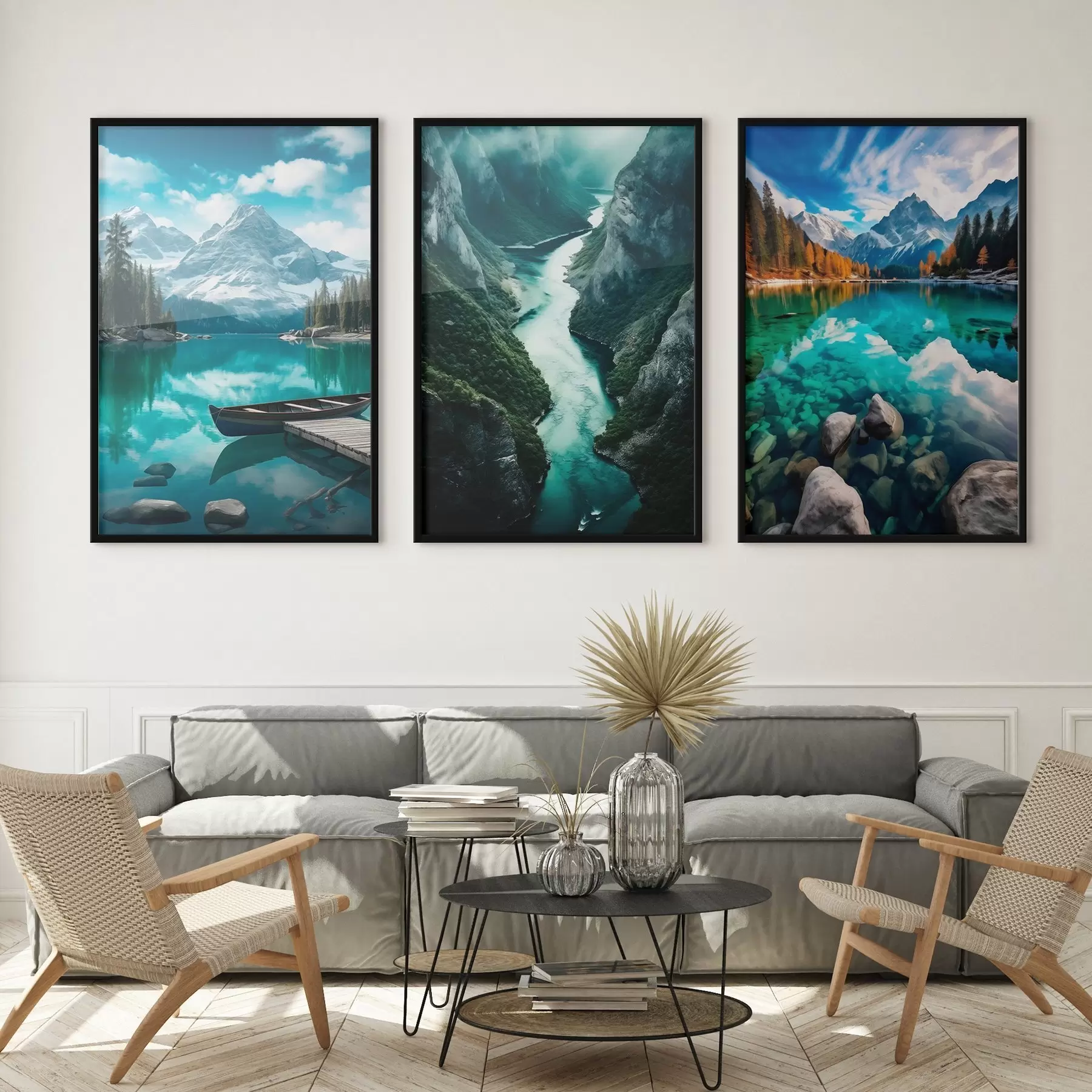 Fototapety Alpské jazerá a výhľady na fjordy v chladných odtieňoch tyrkysovej farby d00961