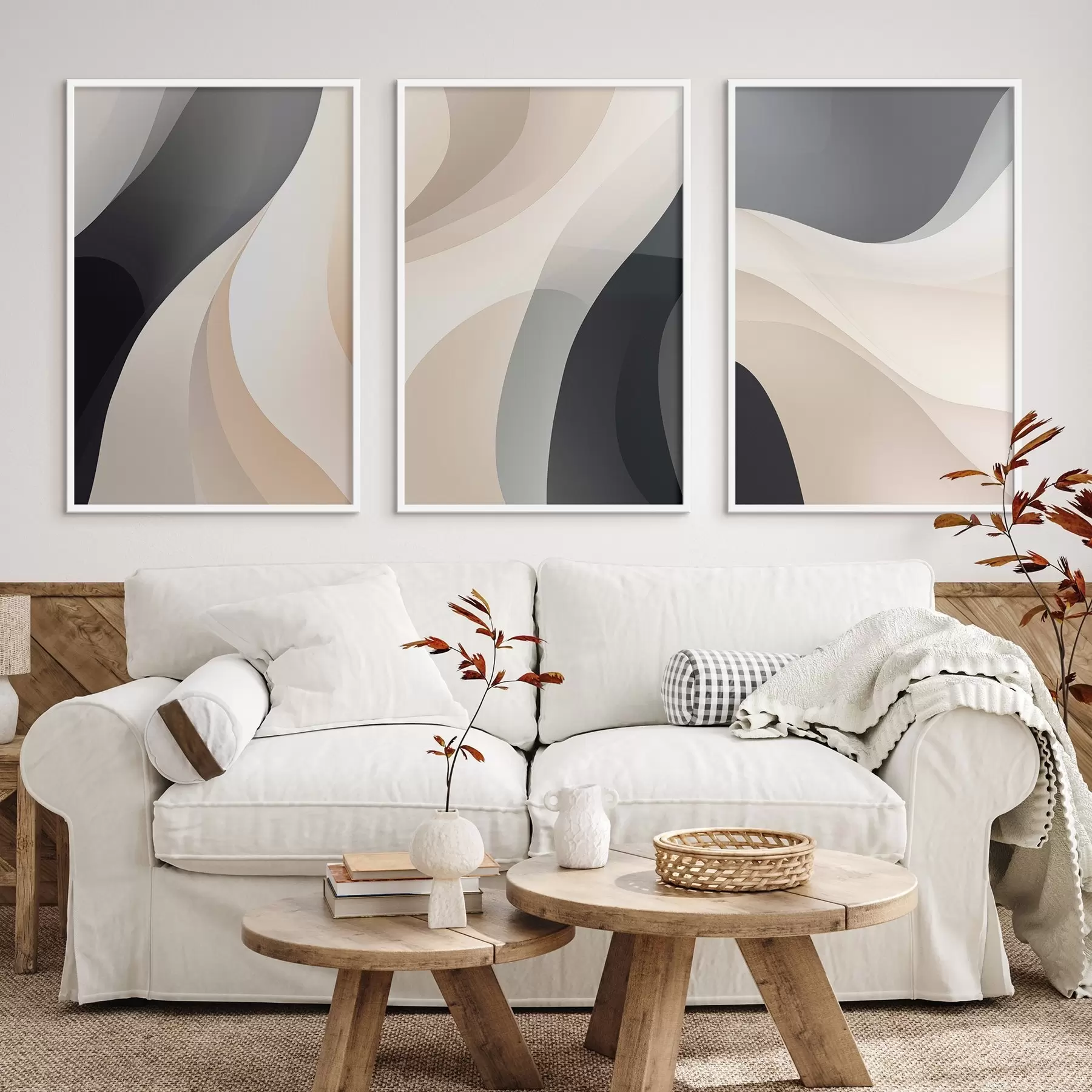 Fototapety Minimálne plynulé krivky v krémovej, tmavošedej a čiernej farbe d00962