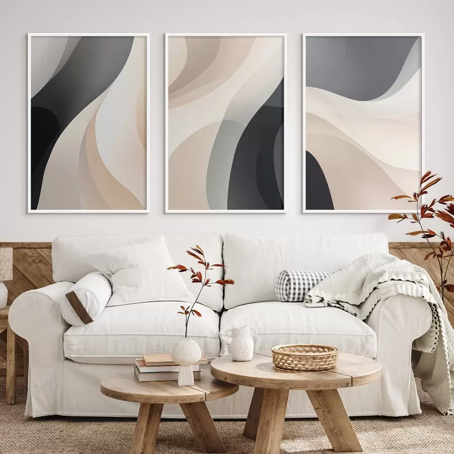 Fototapety Minimálne plynulé krivky v krémovej, tmavošedej a čiernej farbe d00962