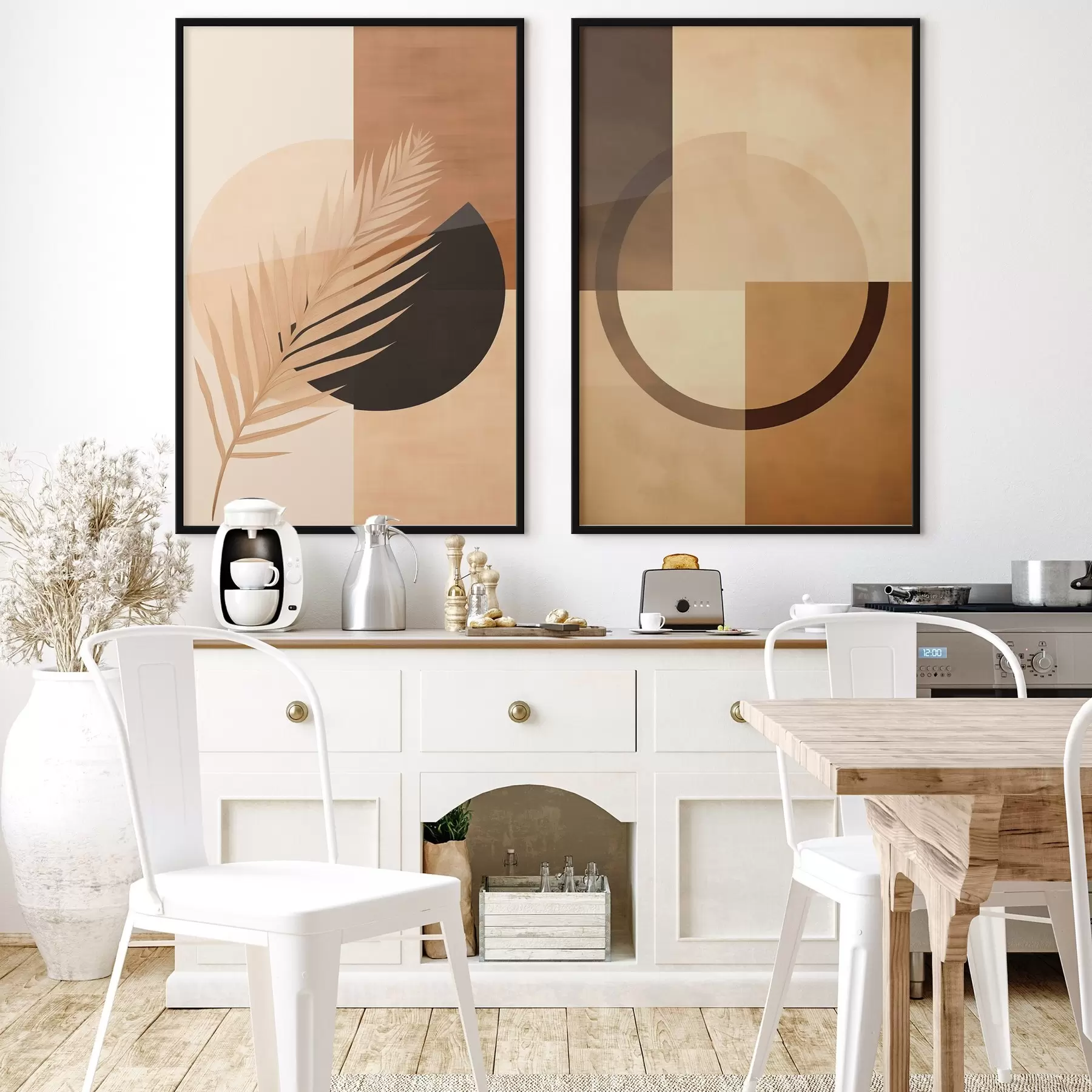 Fototapety Terakotová a béžová geometria s motívom palmových listov d00968