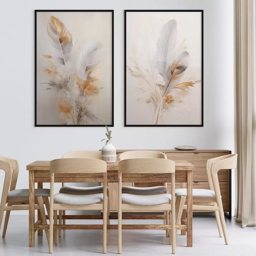 Fototapety Abstraktné pierka, obklopené béžovými a hnedými chmýrami, jemné a delikátne, na svetlo béžovom pozadí. d01016