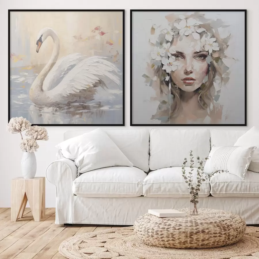 Fototapety Labuť a portrét dievčaťa, imitácia maľby d01030