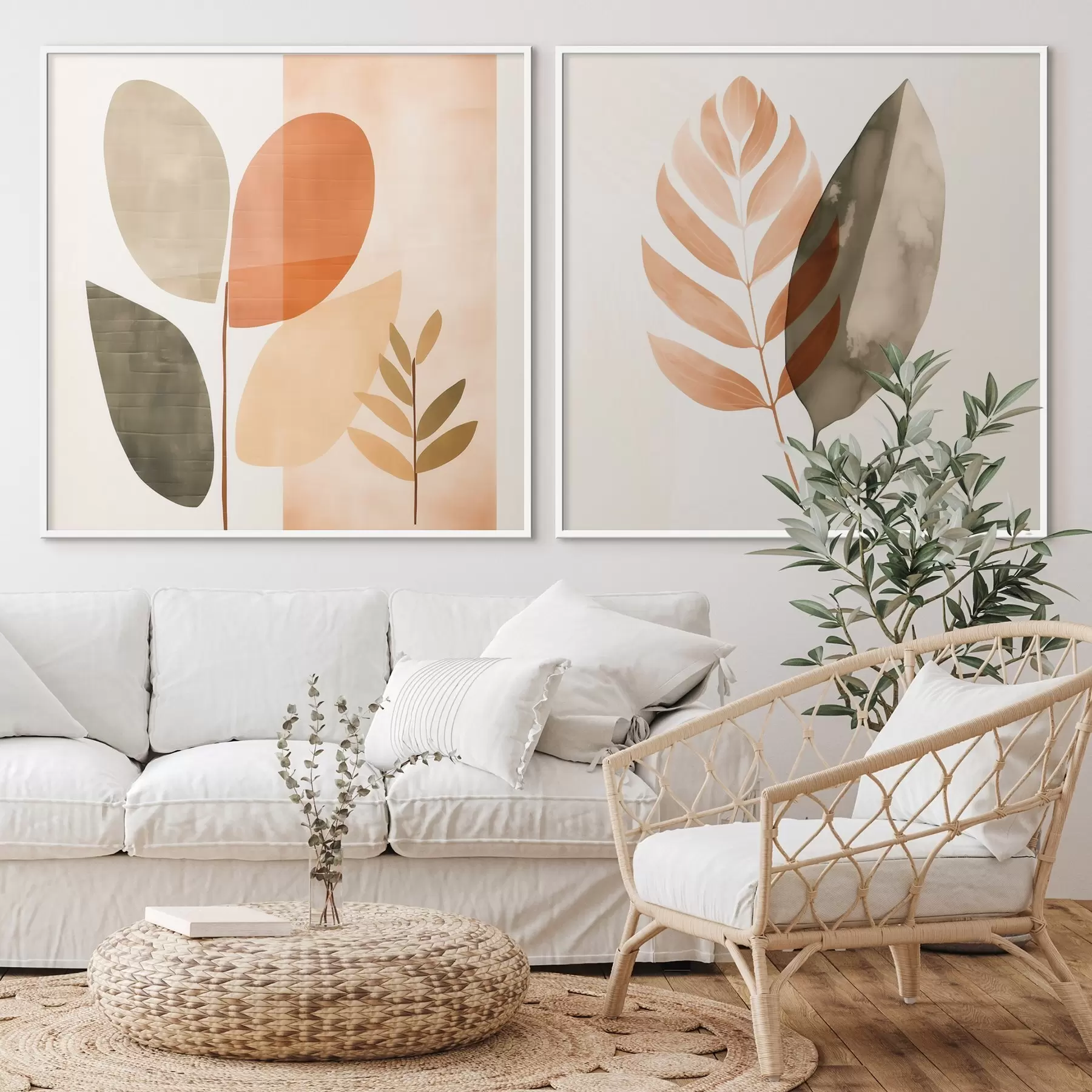 Fototapety Diptych s botanickými motívmi v pastelovej farebnej palete d00983