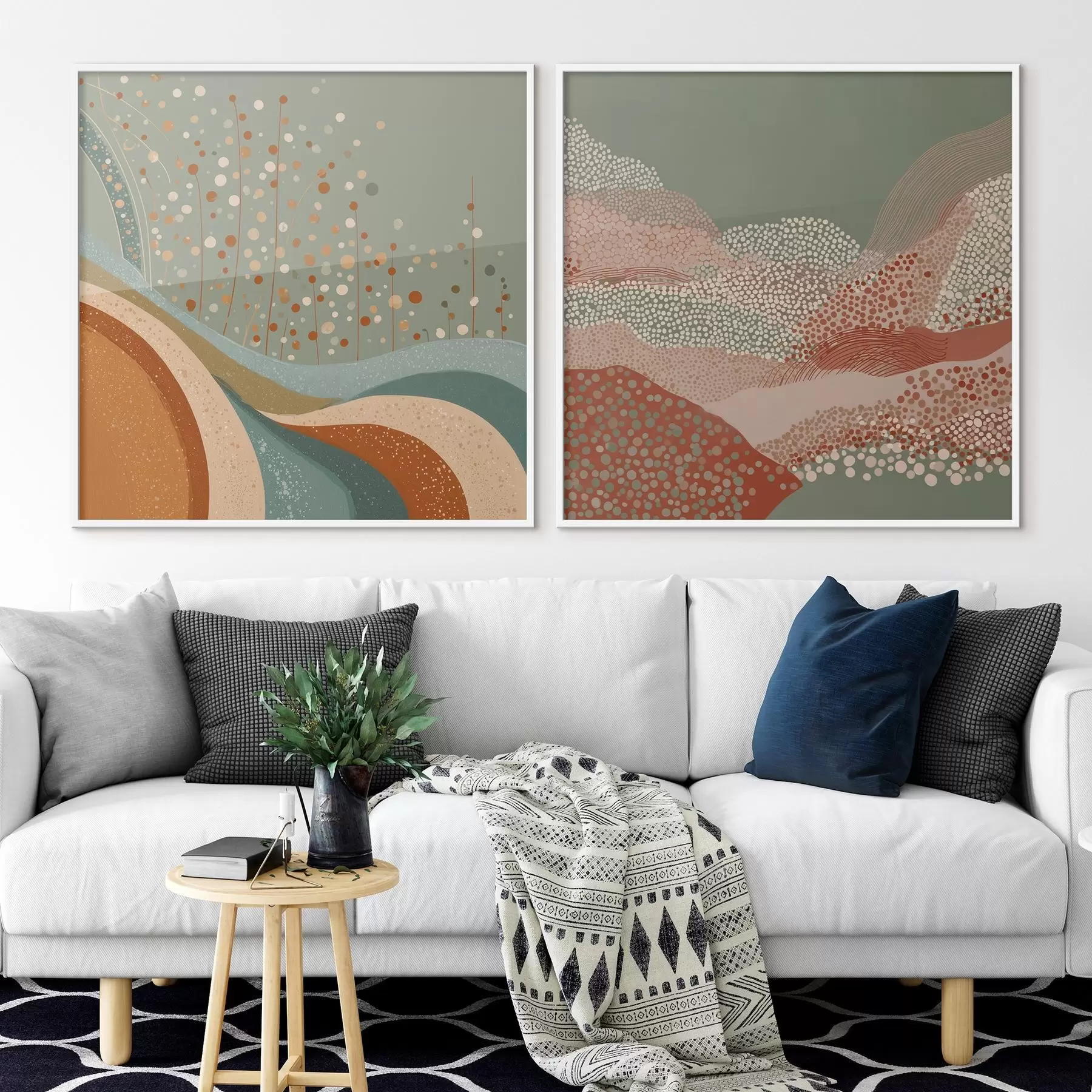 Fototapety Dvojdielna abstraktná krajina s bodkovanými a vlnitými prvkami d00987