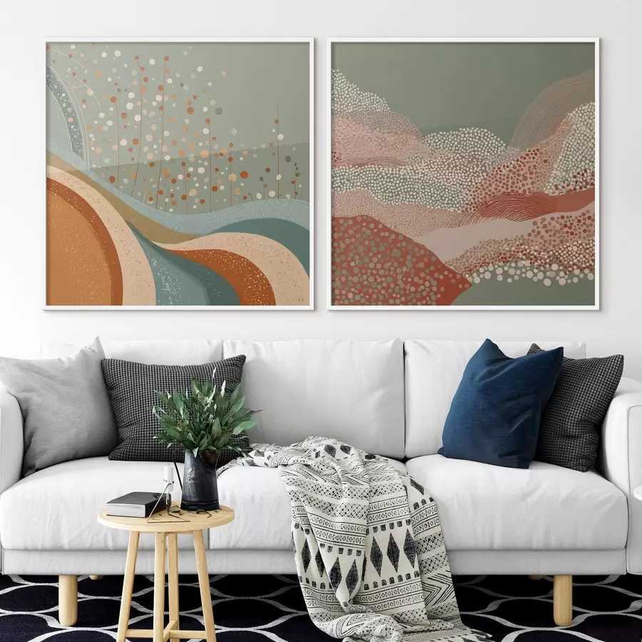 Fototapety Dvojdielna abstraktná krajina s bodkovanými a vlnitými prvkami d00987