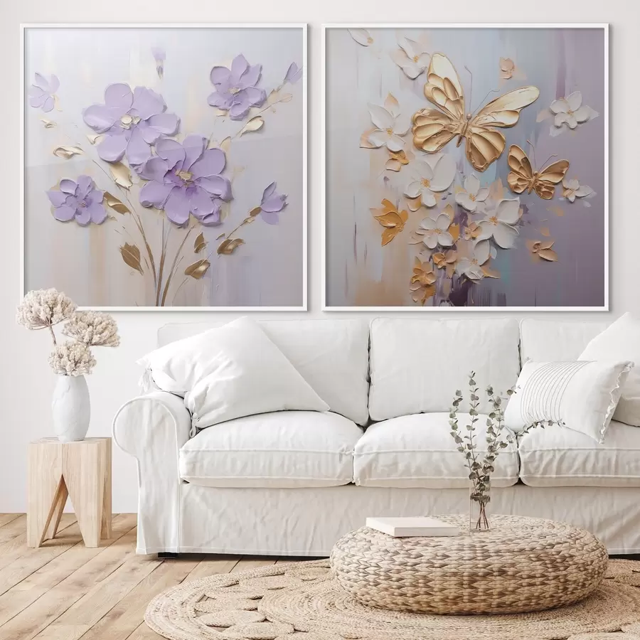 Fototapety Maľba imitácie motýľov a kvetov d01046