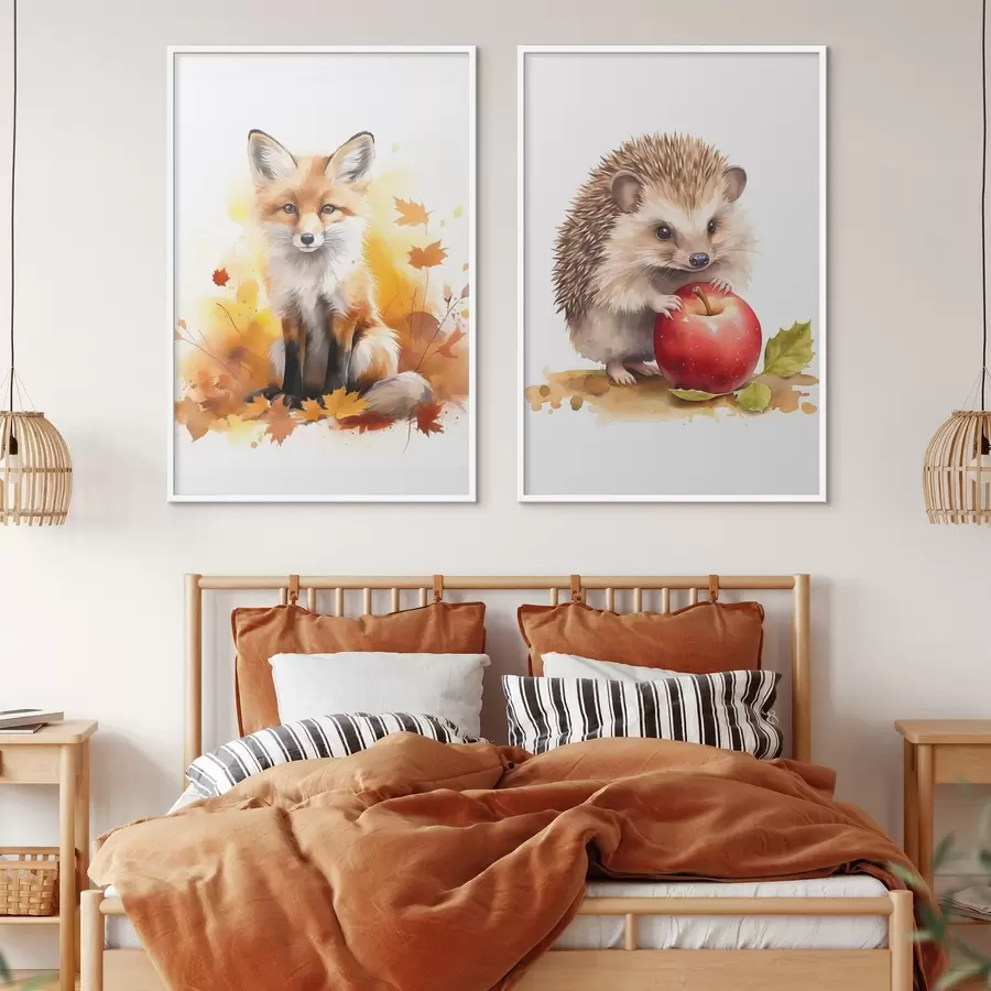 Fototapety Líška a jež, imitácia akvarelu d01050