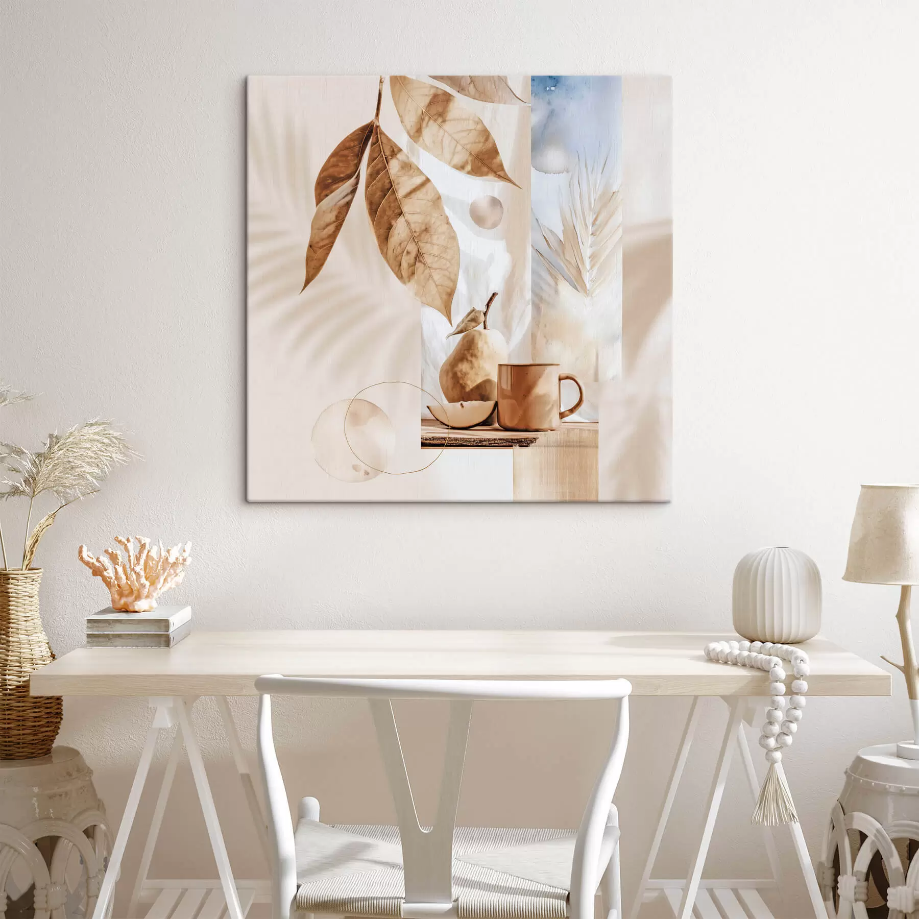 Obraz Abstrakt s listami, hruškou a šálkou s47047