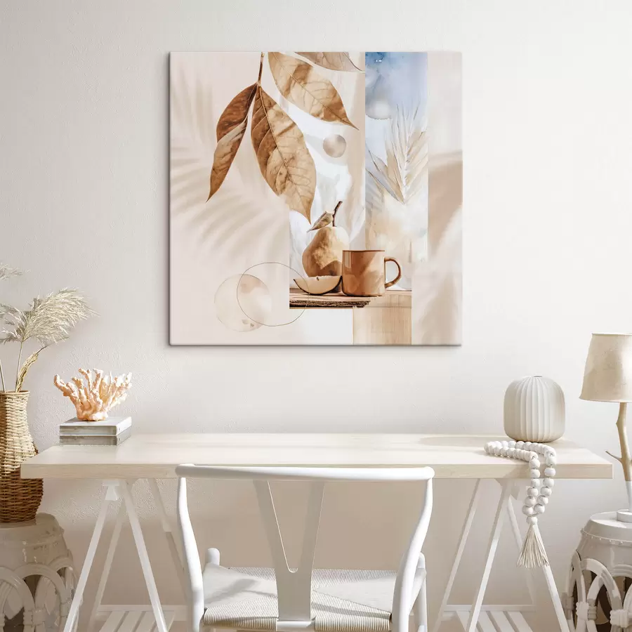 Obraz Abstrakt s listami, hruškou a šálkou s47047