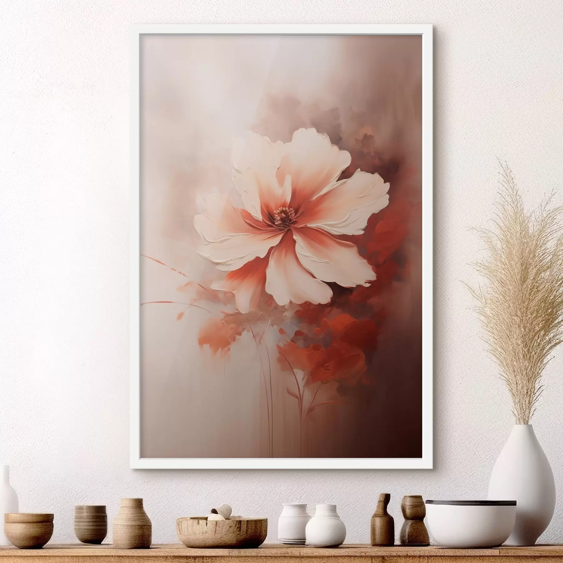 Fototapety Jemný biely koralový kvet na rozmazanom pozadí v štýle olejomaľby f46938