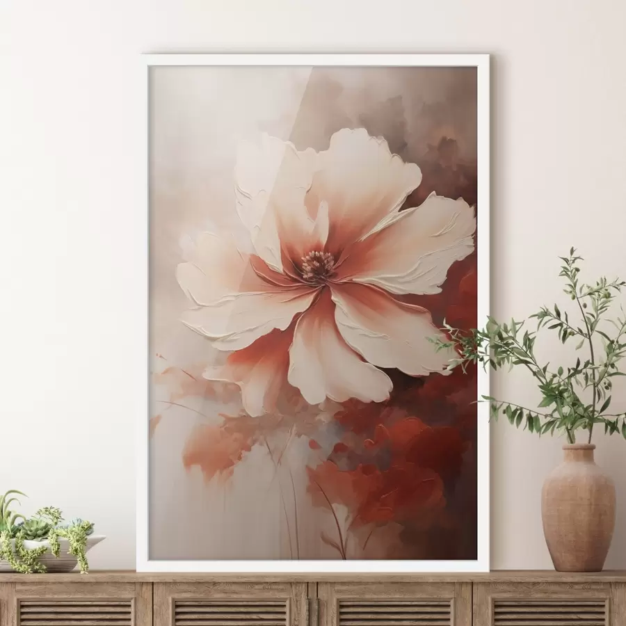 Fototapety Zväčšený detail bieleho koralového kvetu na rozmazanom pozadí v štýle olejomaľby f46939