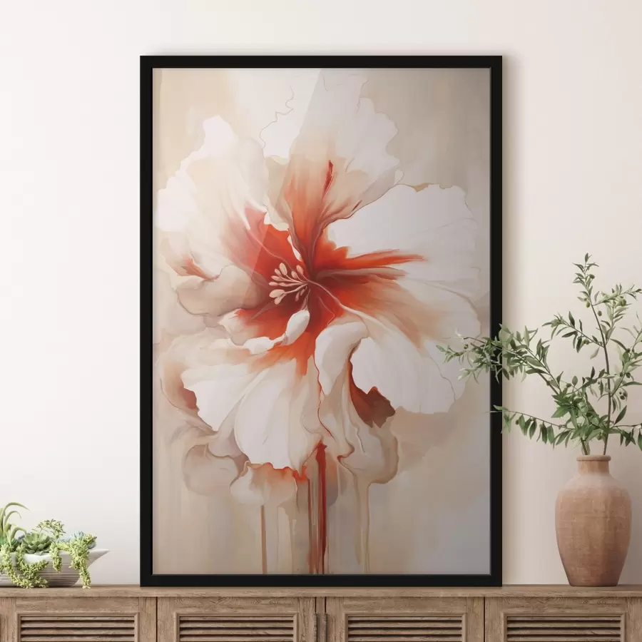 Fototapety Záber na bielu a červenú kvetinu s polopriehľadnými okvetnými lístkami a stekajúcimi kvapkami farby f46941