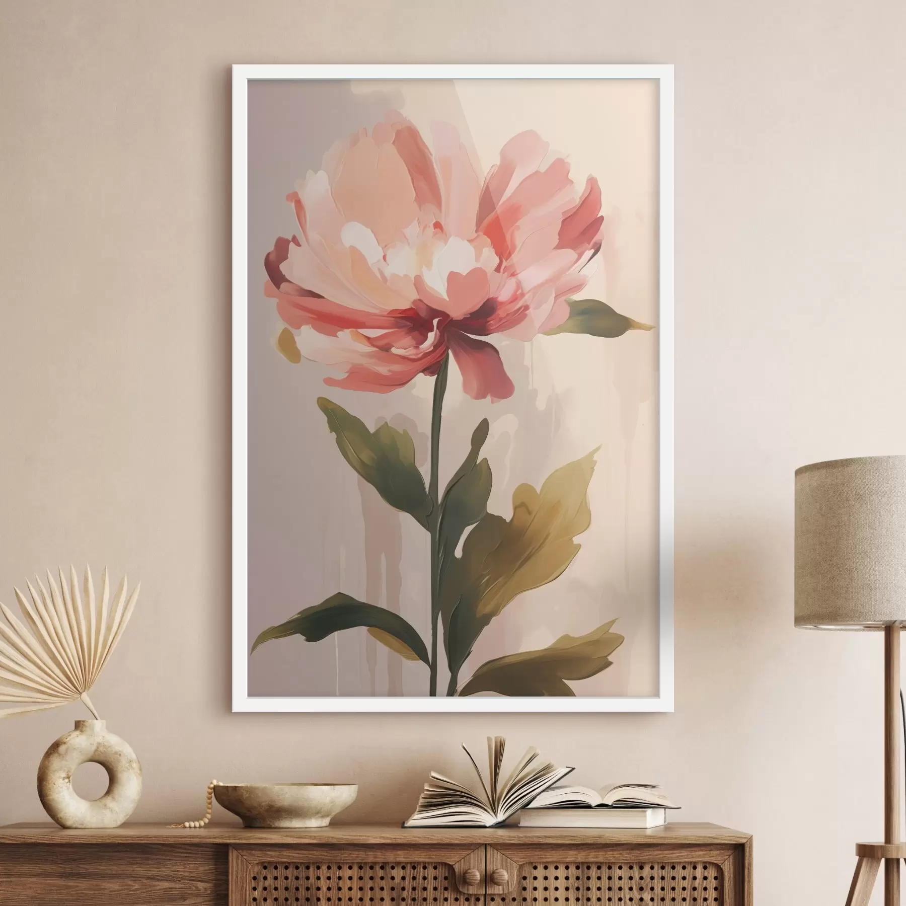 Fototapety Pivoňka s koralovo ružovými okvetnými lístkami v štýle modernej umeleckej ilustrácie f46948